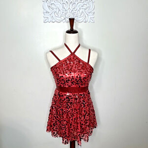 A WISH COME TRUE size Medium Adult Jazz Ballet Lyrical Dance Costume RED Sequins